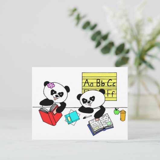 Pandas learning at school ポストカード (スタンド正面)