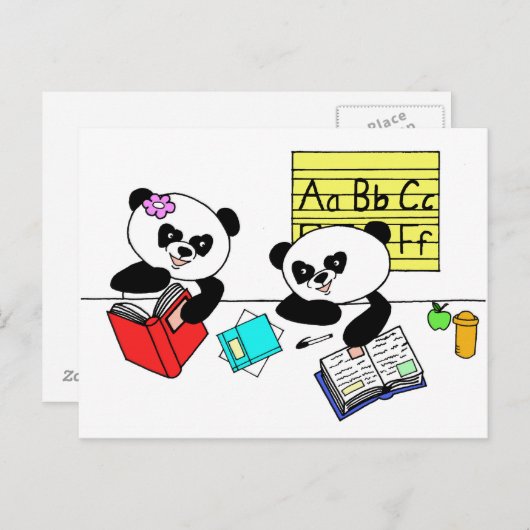 Pandas learning at school ポストカード (正面/裏面)