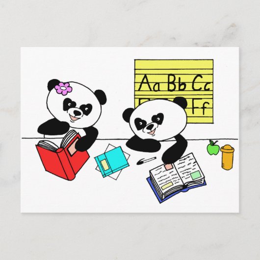Pandas learning at school ポストカード (正面)
