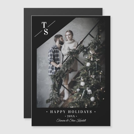 Pandemic Modern Black Happy Holidays Custom Photo (正面/裏面)