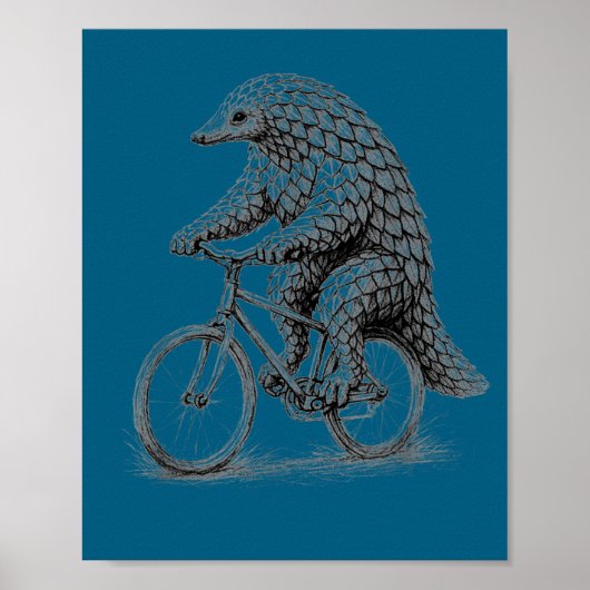 Pangolin riding bicycle funny cycling animal bike ポスター (正面)