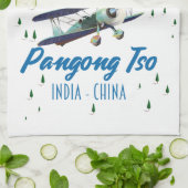 Pangong Tsoインド中国マップのポスター。 キッチンタオル (折り畳み)