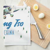 Pangong Tsoインド中国マップのポスター。 キッチンタオル (四つ折り)