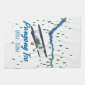 Pangong Tsoインド中国マップのポスター。 キッチンタオル (横)