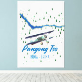 Pangong Tsoインド中国マップのポスター。 キャンバスプリント (インサイチュ (ウッドフロア))