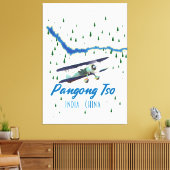 Pangong Tsoインド中国マップのポスター。 キャンバスプリント (インサイチュ (リビング))