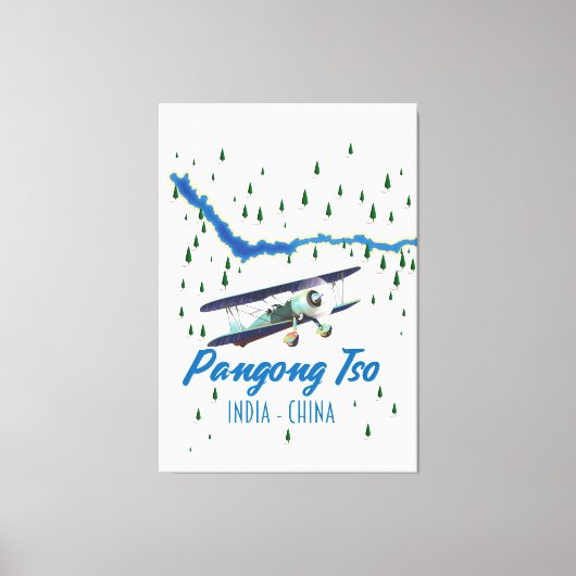 Pangong Tsoインド中国マップのポスター。 キャンバスプリント (正面)