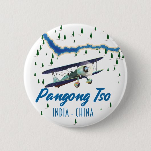 Pangong Tsoインド中国マップのポスター。 缶バッジ (正面)