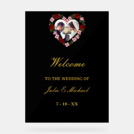 Panneau de bienvenue de mariage en acrylique noir アクリルサイン
