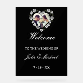 Panneau de bienvenue de mariage en acrylique noir アクリルサイン