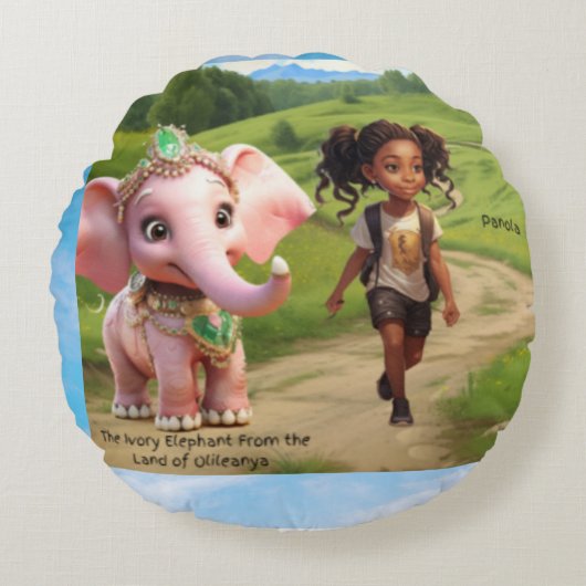 Panola & Ivory Elephant Friendship Pillow – Olilea ラウンドクッション (正面)