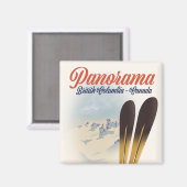 Panorama British Columbia Canadaスキーポスター マグネット (正面/裏面)