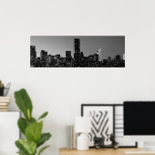 Panoramic Black White New York City Night ポスター (ホームオフィス)