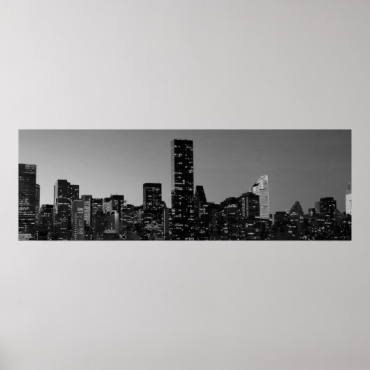 Panoramic Black White New York City Night ポスター (正面)