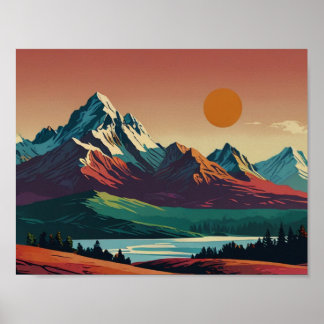 Panoramic Mid Century Modern Mountain poster ポスター