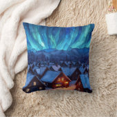 Panoramic Stained Glass Winter Village クッション (ブランケット)