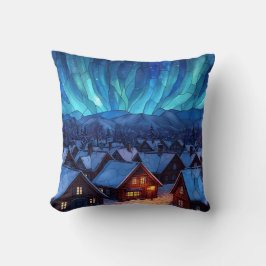 Panoramic Stained Glass Winter Village クッション