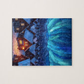 Panoramic Stained Glass Winter Village ジグソーパズル (横)