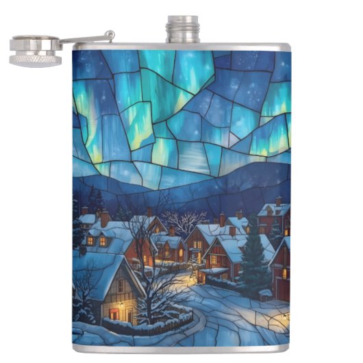 Panoramic stained glass winter village フラスク (オープン)