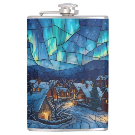 Panoramic stained glass winter village フラスク (正面)