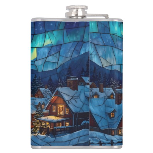 Panoramic stained glass winter village フラスク (裏面)