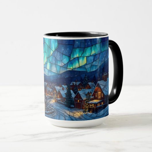 Panoramic Stained Glass Winter Village マグカップ (正面右)