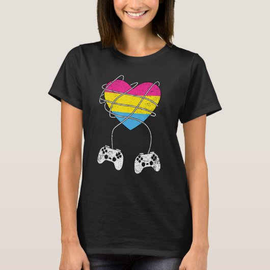 Pansexual Heart Gamer LGBT Q Pride Flag Gaymer Gam Tシャツ (正面)