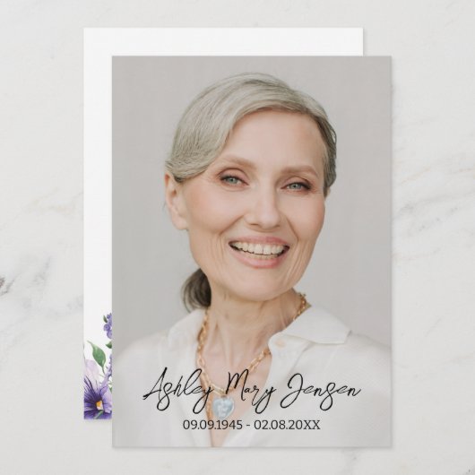 Pansy Celebration of Life Photo Funeral  招待状 (正面/裏面)