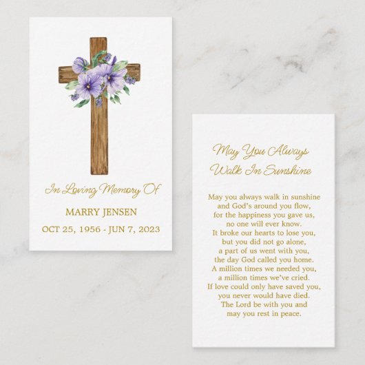 Pansy Cross Memorial Funeral Prayer Card 名刺 (正面/裏面)