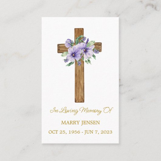 Pansy Cross Memorial Funeral Prayer Card 名刺 (正面)