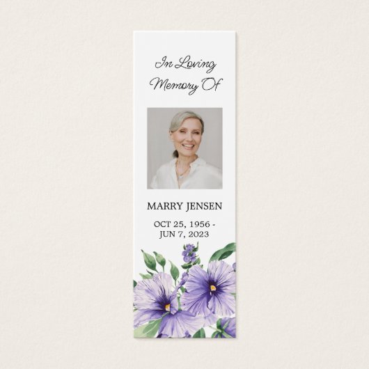 Pansy Floral Photo Funeral Memorial Bookmark (正面)