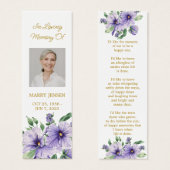 Pansy Floral Photo Funeral Memorial Bookmark (正面&裏面)