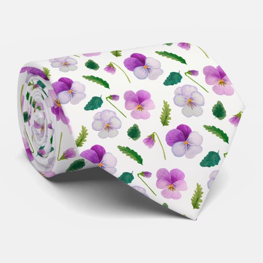 Pansy Flowers and Leaves Floral  ネクタイ (ロール)