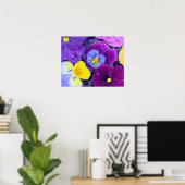 Pansy flowers floating in bird bath with dew ポスター (ホームオフィス)