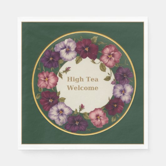 Pansy High Tea Napkins • Forest Green & Gold スタンダードランチョンナプキン (正面)