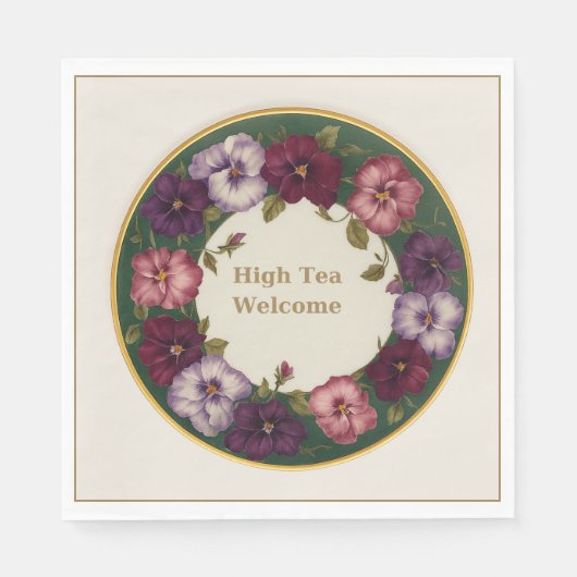 Pansy High Tea Napkins • Ivory & Gold スタンダードランチョンナプキン (正面)