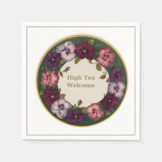 Pansy High Tea Napkins • White & Gold スタンダードカクテルナプキン (正面)