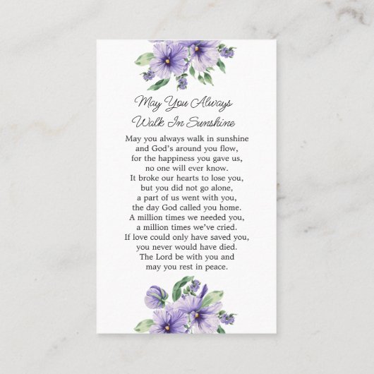 Pansy Memorial Photo Funeral Prayer Card 名刺 (裏面)