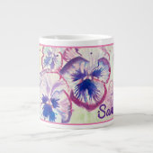 Pansy Pansies Purple Flower Floral Pink ジャンボコーヒーマグカップ (正面)