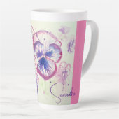 Pansy Pansies Purple Watercolor Flower Floral Pink カフェラテマグ (右アングル)