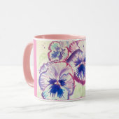 Pansy Pansies Purple Watercolor Flower Floral Pink マグカップ (正面左)