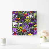 Pansy Photo Collage:フローラ美しいの万華鏡のように千変万化するパターン スクエア壁時計 (ホーム)