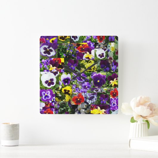 Pansy Photo Collage:フローラ美しいの万華鏡のように千変万化するパターン スクエア壁時計 (ホーム)