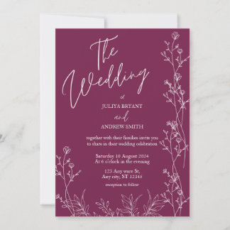 Pansy Purple floral wedding Invitation 招待状