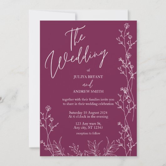 Pansy Purple floral wedding Invitation 招待状 (正面)