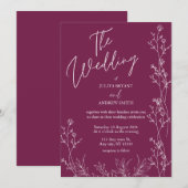 Pansy Purple floral wedding Invitation 招待状 (正面/裏面)