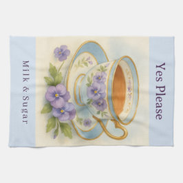 Pansy Teacup Tea Towel – Vintage Milk & Sugar Kitc キッチンタオル