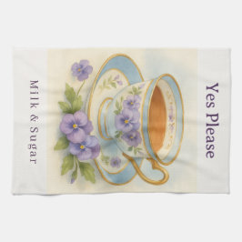 Pansy Teacup Tea Towel | Yes Please Milk & Sugar キッチンタオル