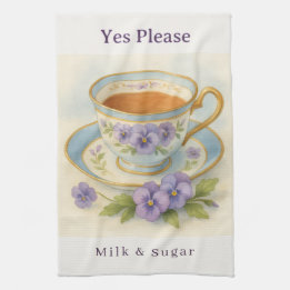 Pansy Teacup Tea Towel | Yes Please Milk & Sugar キッチンタオル