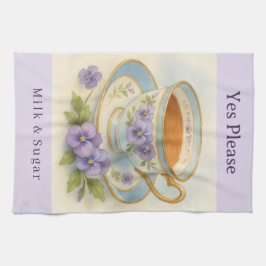 Pansy Teacup Tea Towel | Yes Please Milk & Sugar キッチンタオル